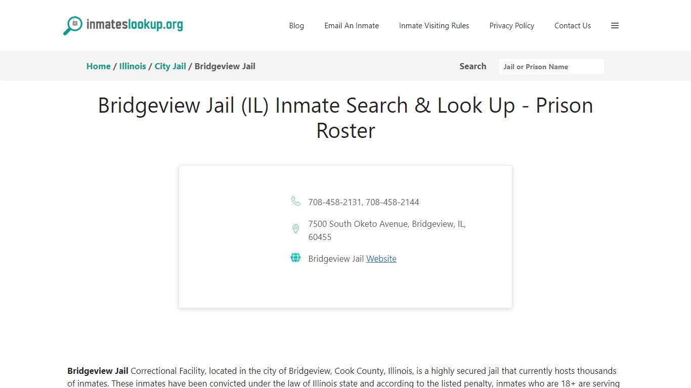 Bridgeview Jail (IL) Inmate Search & Look Up - Prison Roster