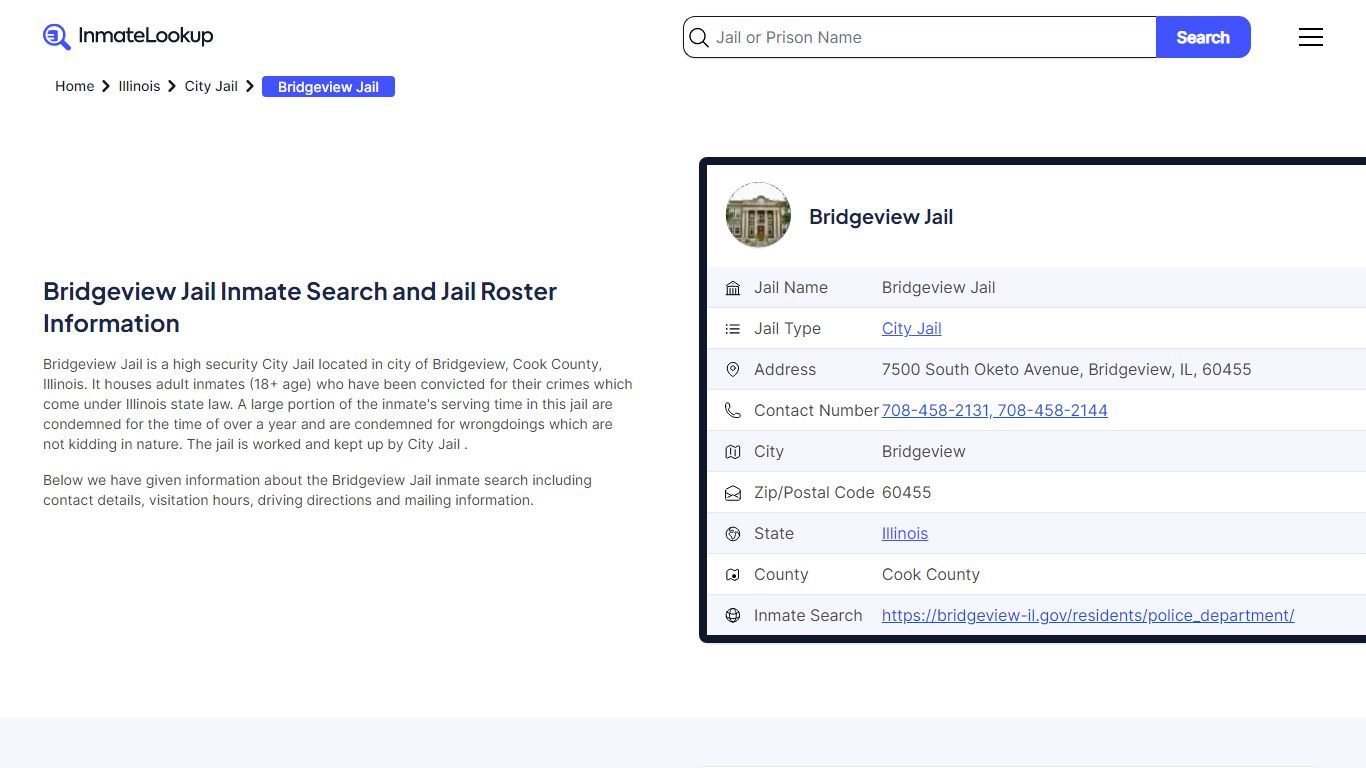Bridgeview Jail Inmate Search - Bridgeview Illinois - Inmate Lookup
