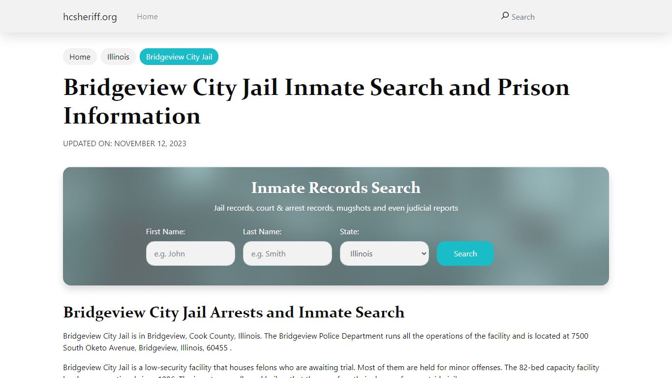 Bridgeview City Jail Inmate Search and Prison Information